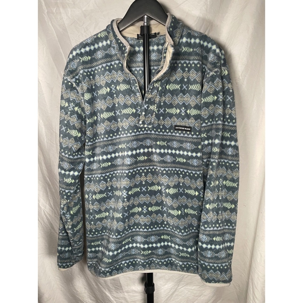 Southern Marsh Mens Southwestern Fleece Pullover Quarter Snap Blue Grey Small